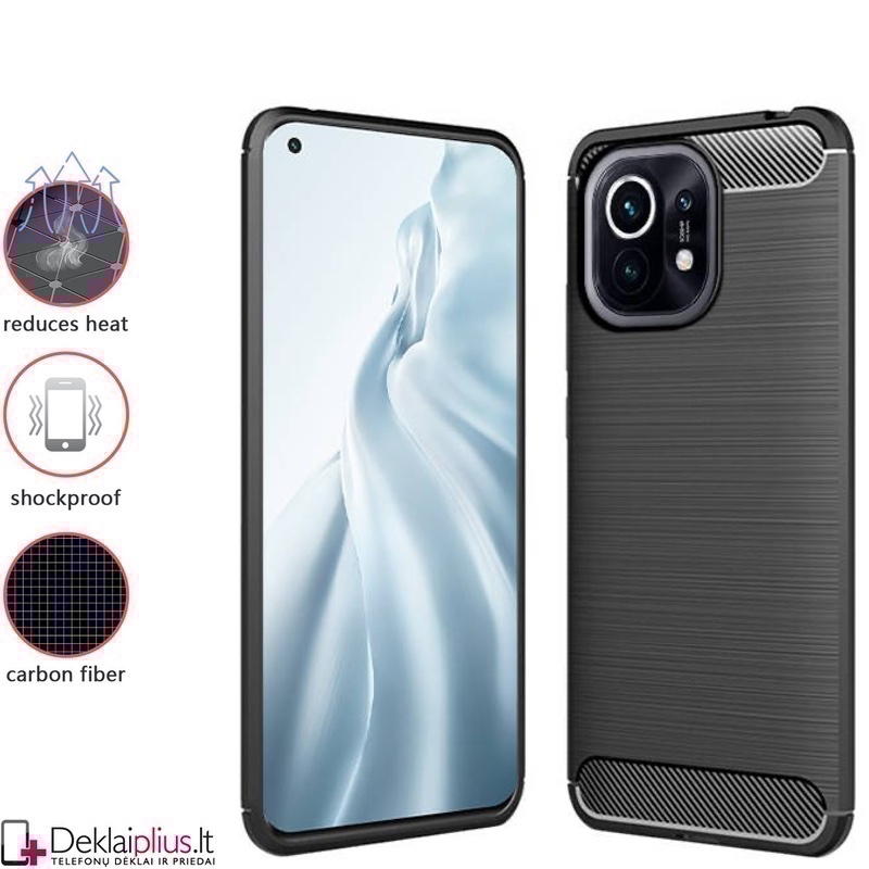 Carbon guminis dėklas - juodas (telefonams Xiaomi Mi 11) Carbon guminis dėklas - juodas (telefonams Xiaomi Mi 11)